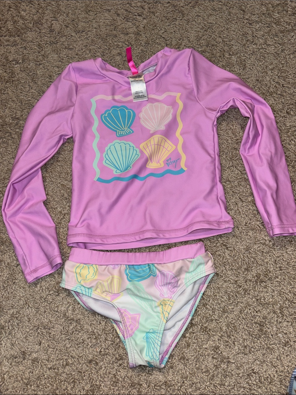 Betsey Johnson Pink Shell-Print Kids Long Sleeve Rashguard Set